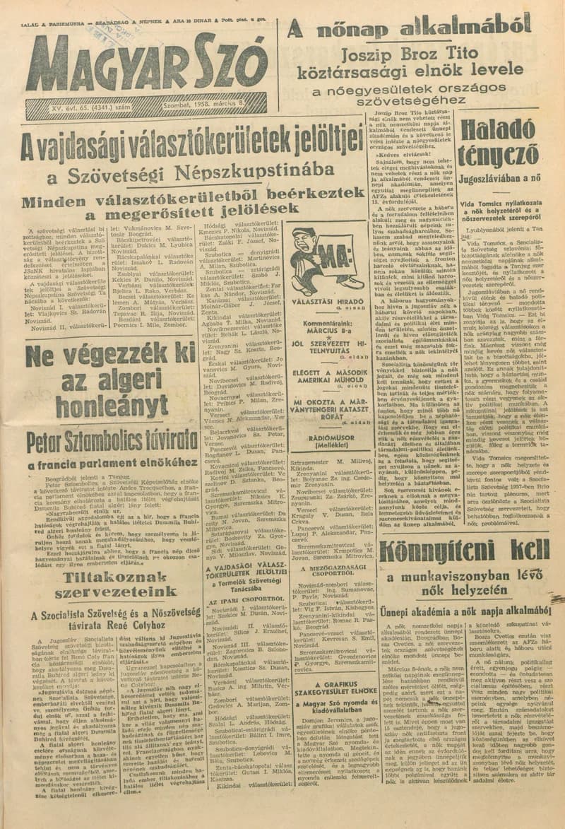 Magyar Szó, 15. évf. 1958. március 8. 65. sz. 1–12. oldal