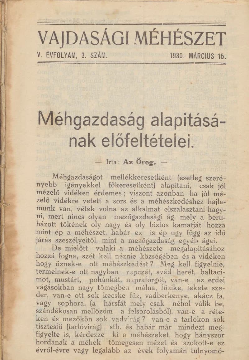 Vajdasági méhészet, 5. évf. 1930. március 15. 3. sz.