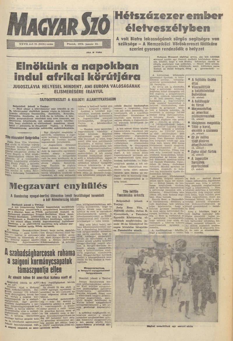 Magyar Szó, 27. évf. 1970. január 23. 21. sz. 1–12. oldal