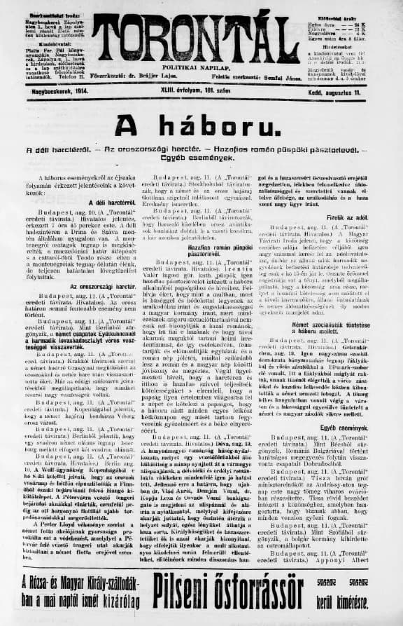 Torontál, 43. évf. 1914. augusztus 11. 181. sz.