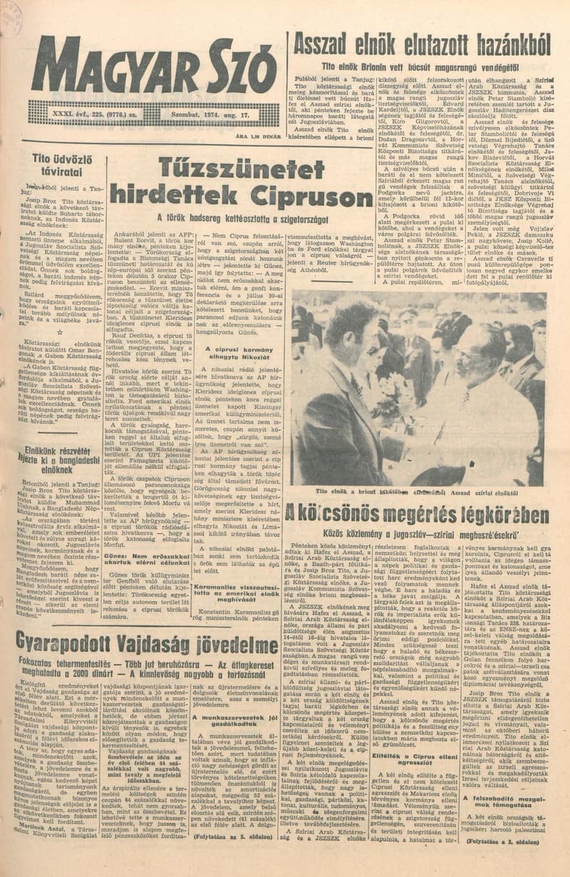 Magyar Szó, 31. évf. 1974. augusztus 17. 225. sz. 1–16. oldal