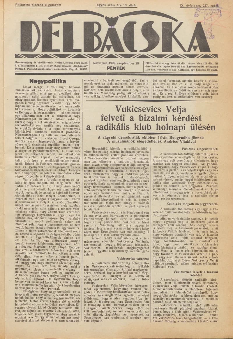 Délbácska, 9. évf. 1928. szeptember 28. 227. sz.