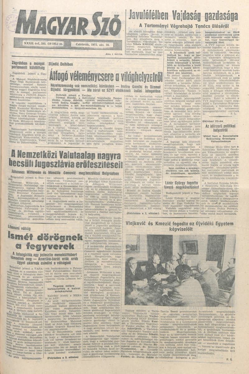 Magyar Szó, 32. évf. 1975. október 16. 285. sz.