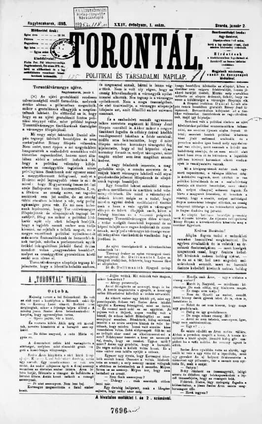 Torontál, 24. évf. 1895. január 2. 1. sz.