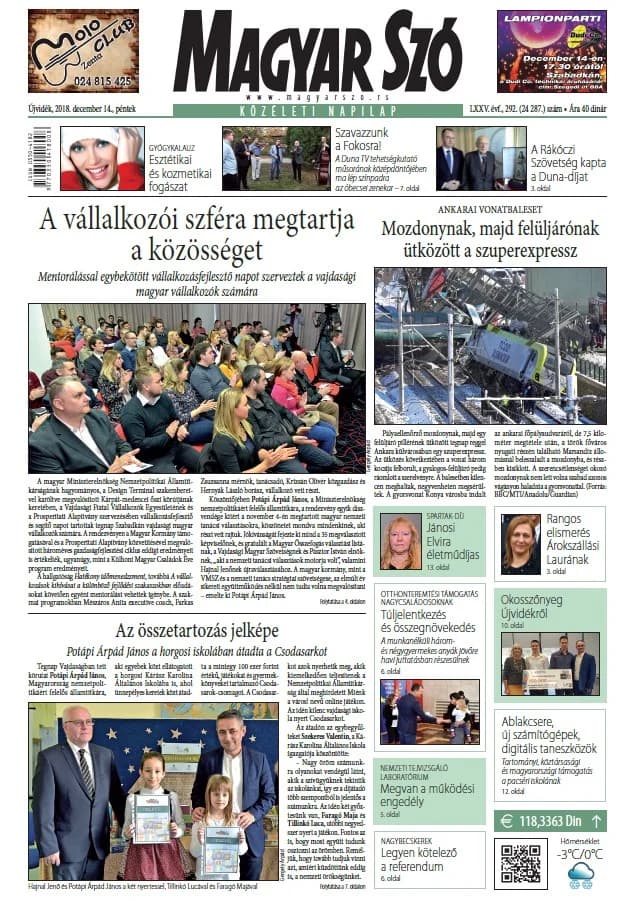 Magyar Szó, 75. évf. 2018. december 14. 292. sz. 1–16. oldal