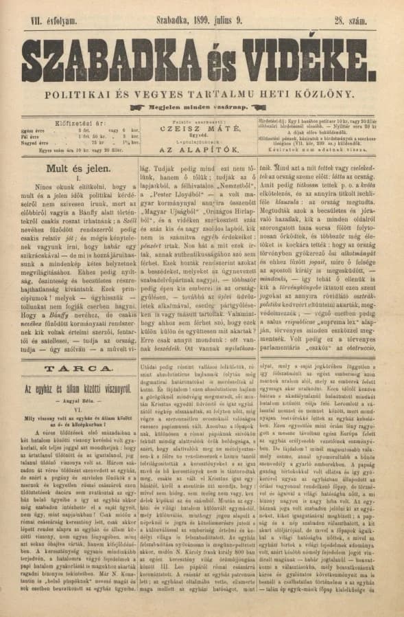 Szabadka és vidéke II, 7. évf. 1899. július 9. 28. sz.