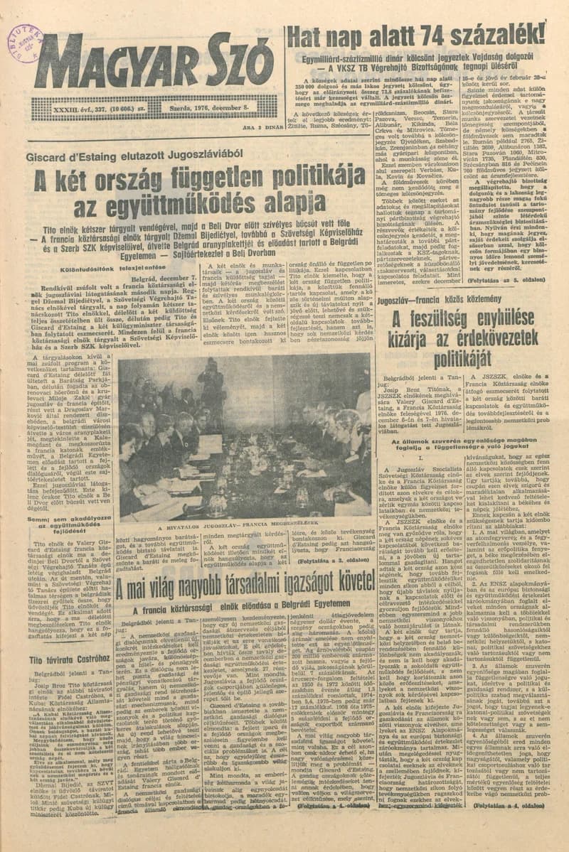 Magyar Szó, 33. évf. 1976. december 8. 337. sz. 1–20. oldal