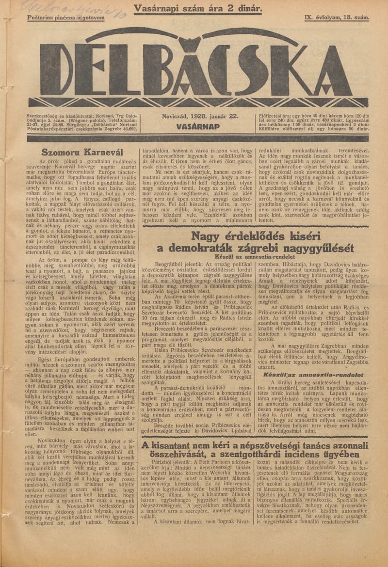 Délbácska, 9. évf. 1928. január 22. 18. sz.