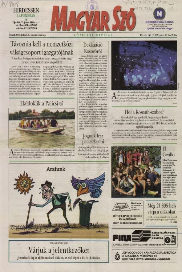Magyar Szó, 60. évf. 2003. július 5. – 6. 157. sz. 1–36. oldal
