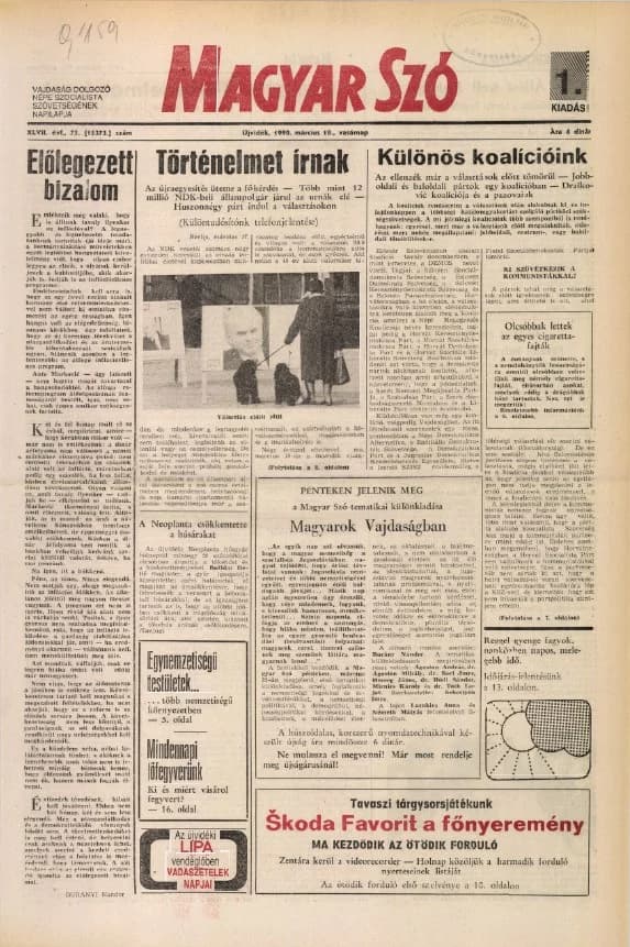 Magyar Szó, 47. évf. 1990. március 18. 75. sz. 1–36. oldal