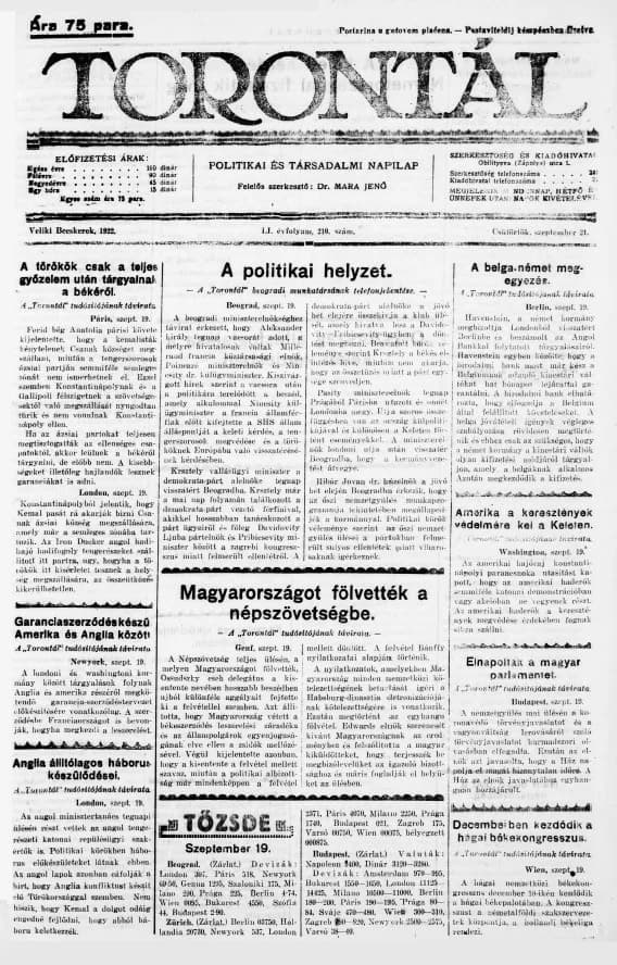 Torontál, 51. évf. 1922. szeptember 21. 210. sz.