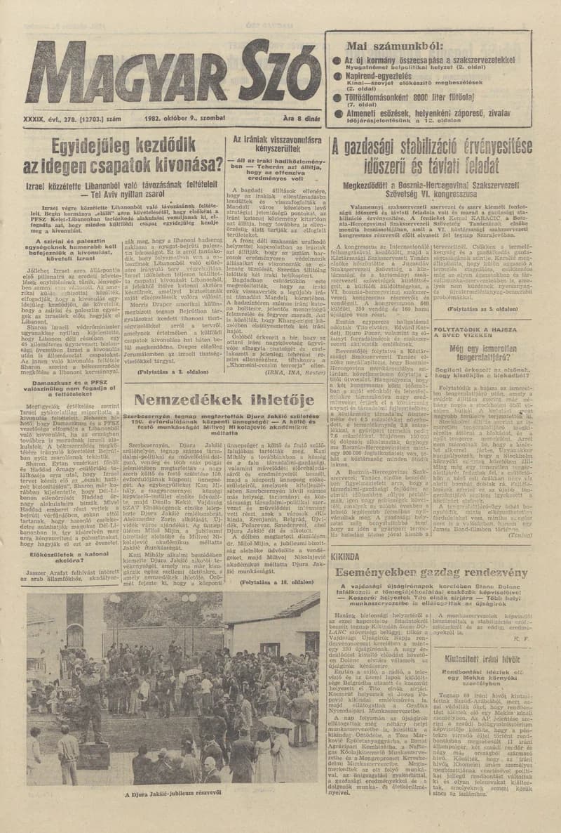 Magyar Szó, 39. évf. 1982. október 9. 278. sz. 1–24. oldal
