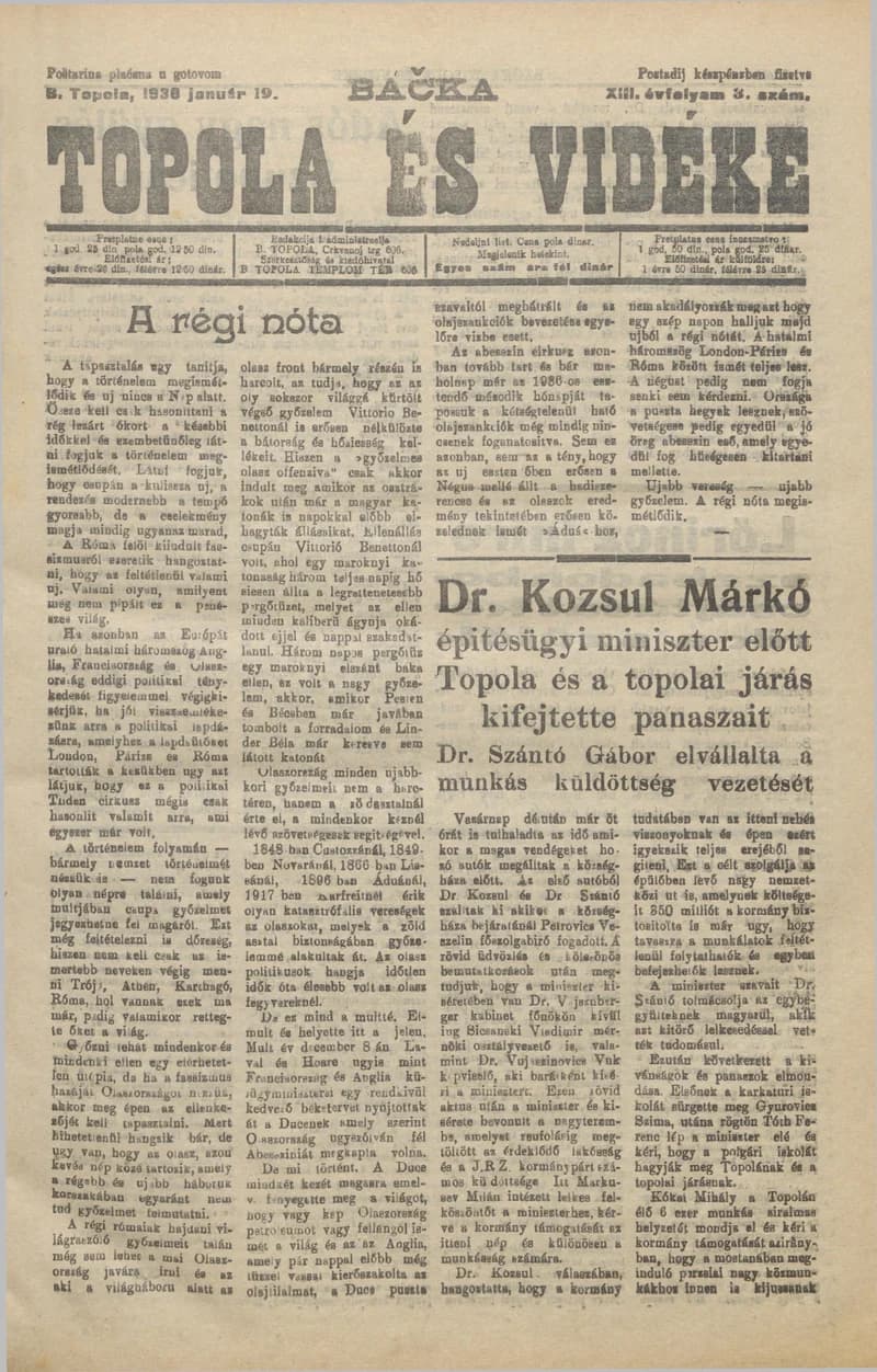 Bačka Topola és Vidéke, 13. évf. 1936. január 19. 3. sz.