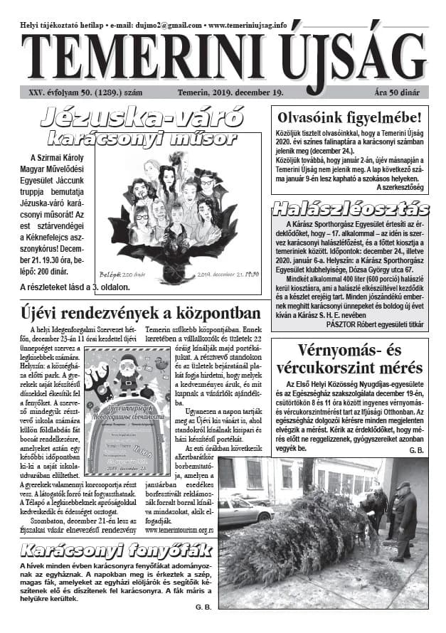 Temerini Újság, 25. évf. 2019. december 19. 50. sz.