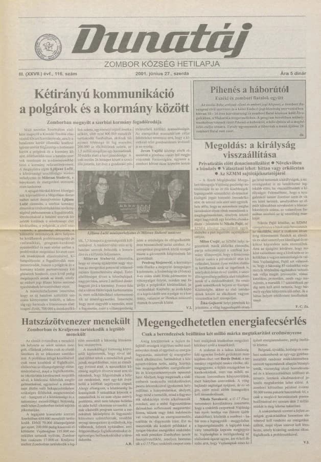 Dunatáj, 3. évf. 2001. június 27. 116. sz.