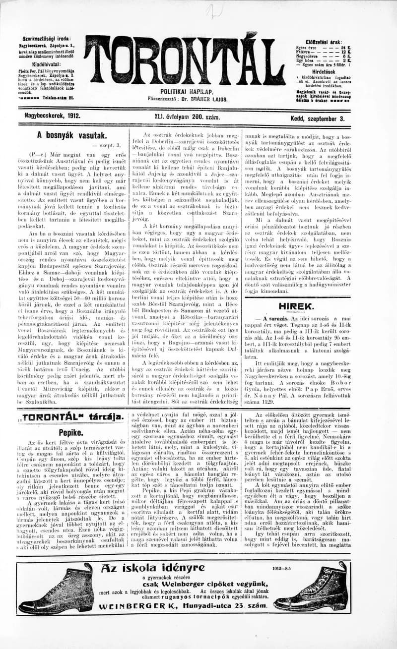 Torontál, 41. évf. 1912. szeptember 3. 200. sz.