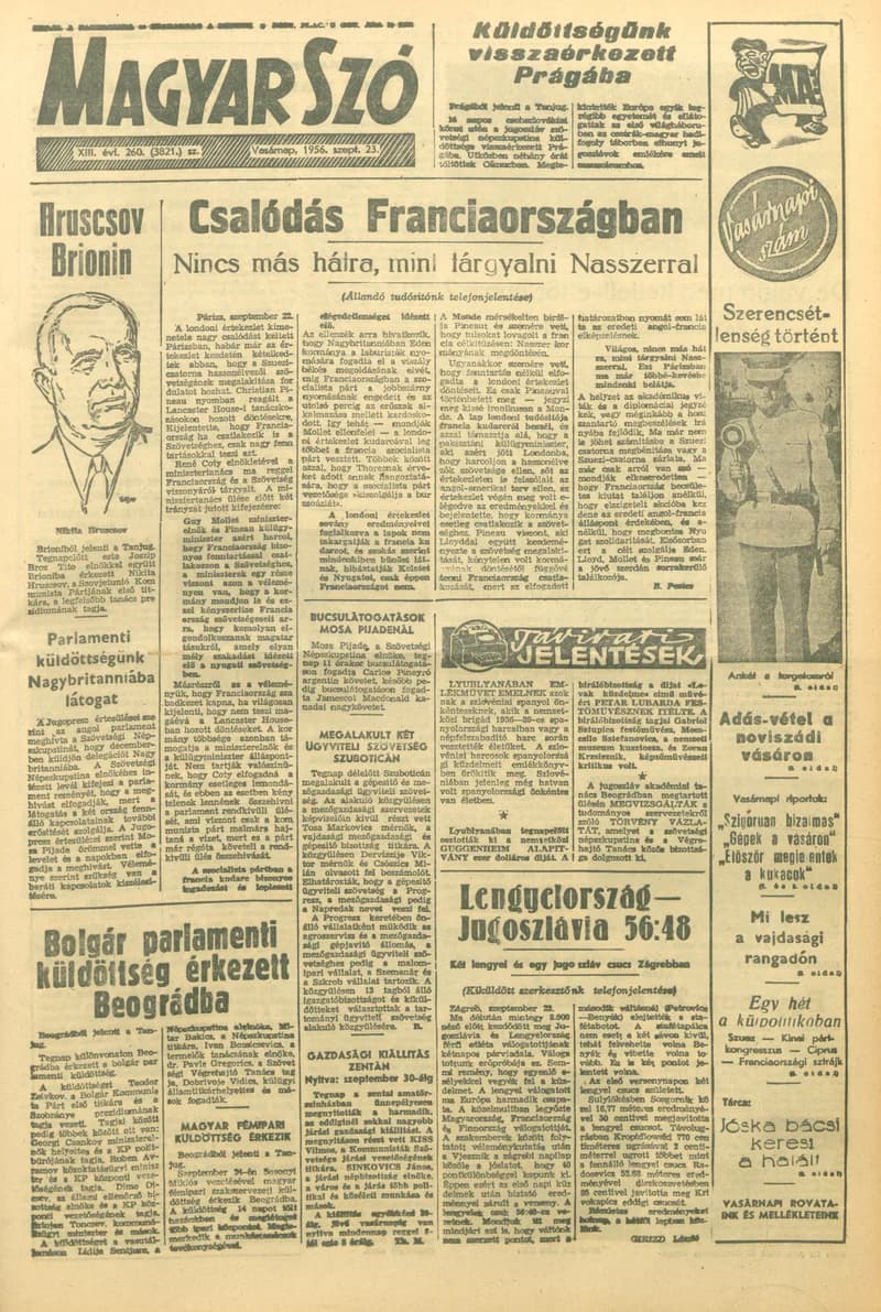 Magyar Szó, 13. évf. 1956. szeptember 23. 260. sz. 1–20. oldal
