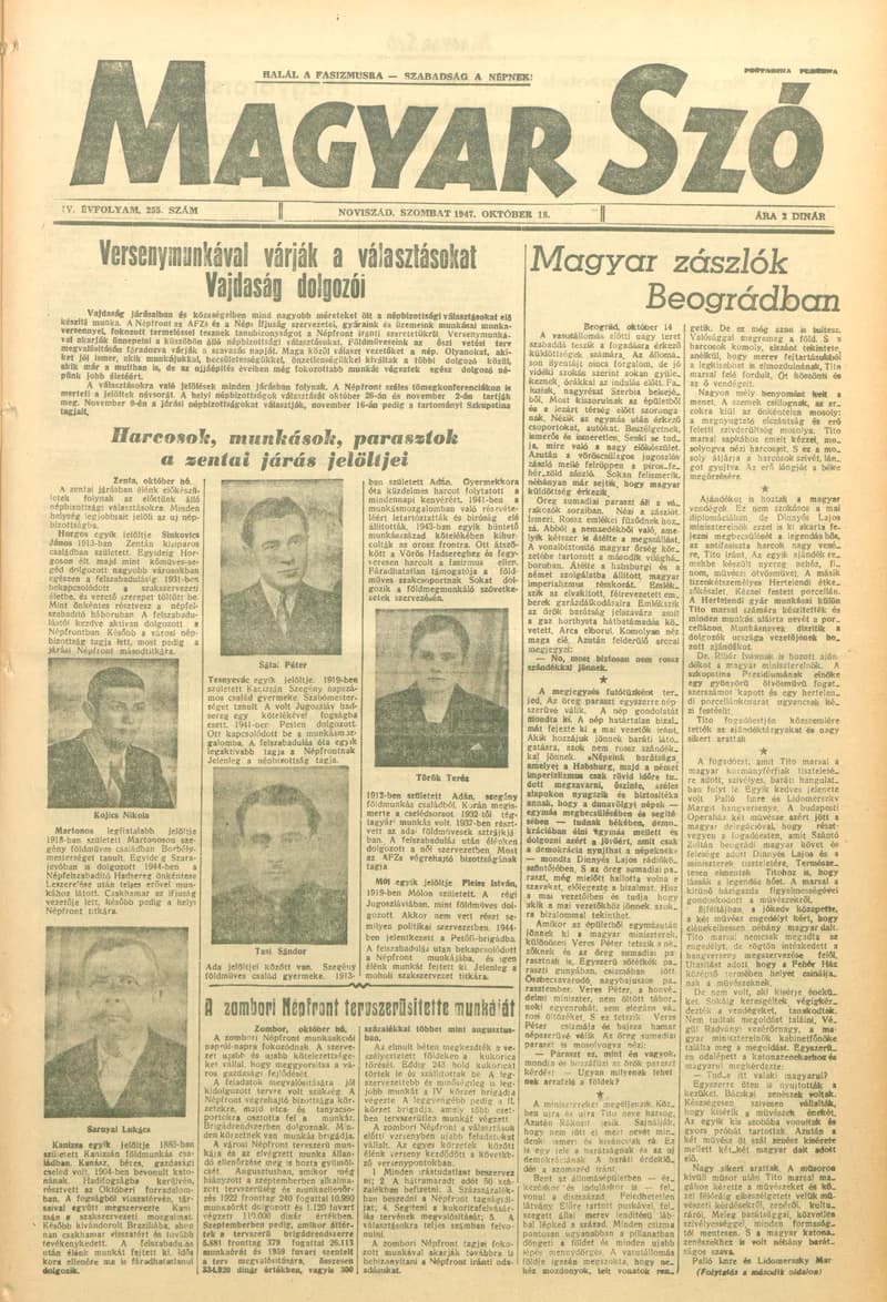 Magyar Szó, 4. évf. 1947. október 18. 255. sz.
