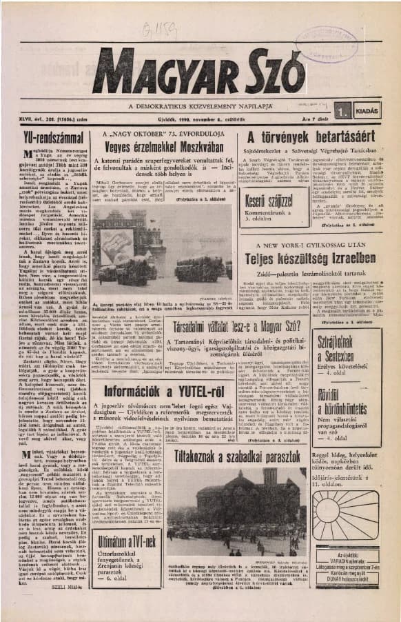 Magyar Szó, 47. évf. 1990. november 8. 308. sz. 1–16. oldal