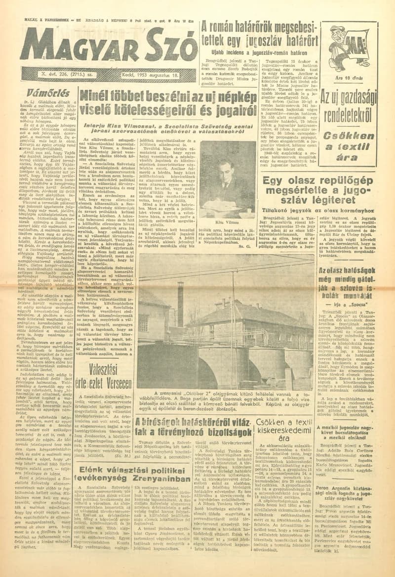 Magyar Szó, 10. évf. 1953. augusztus 18. 226. sz. 1–8. oldal