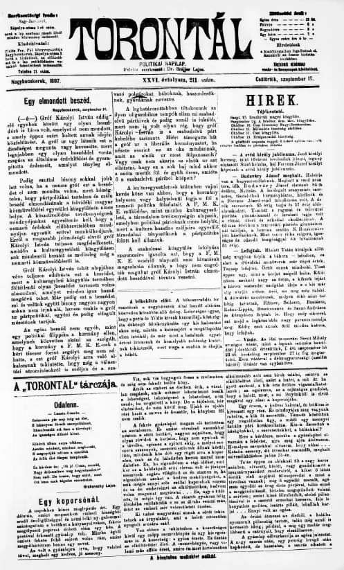 Torontál, 26. évf. 1897. szeptember 16. 211. sz.