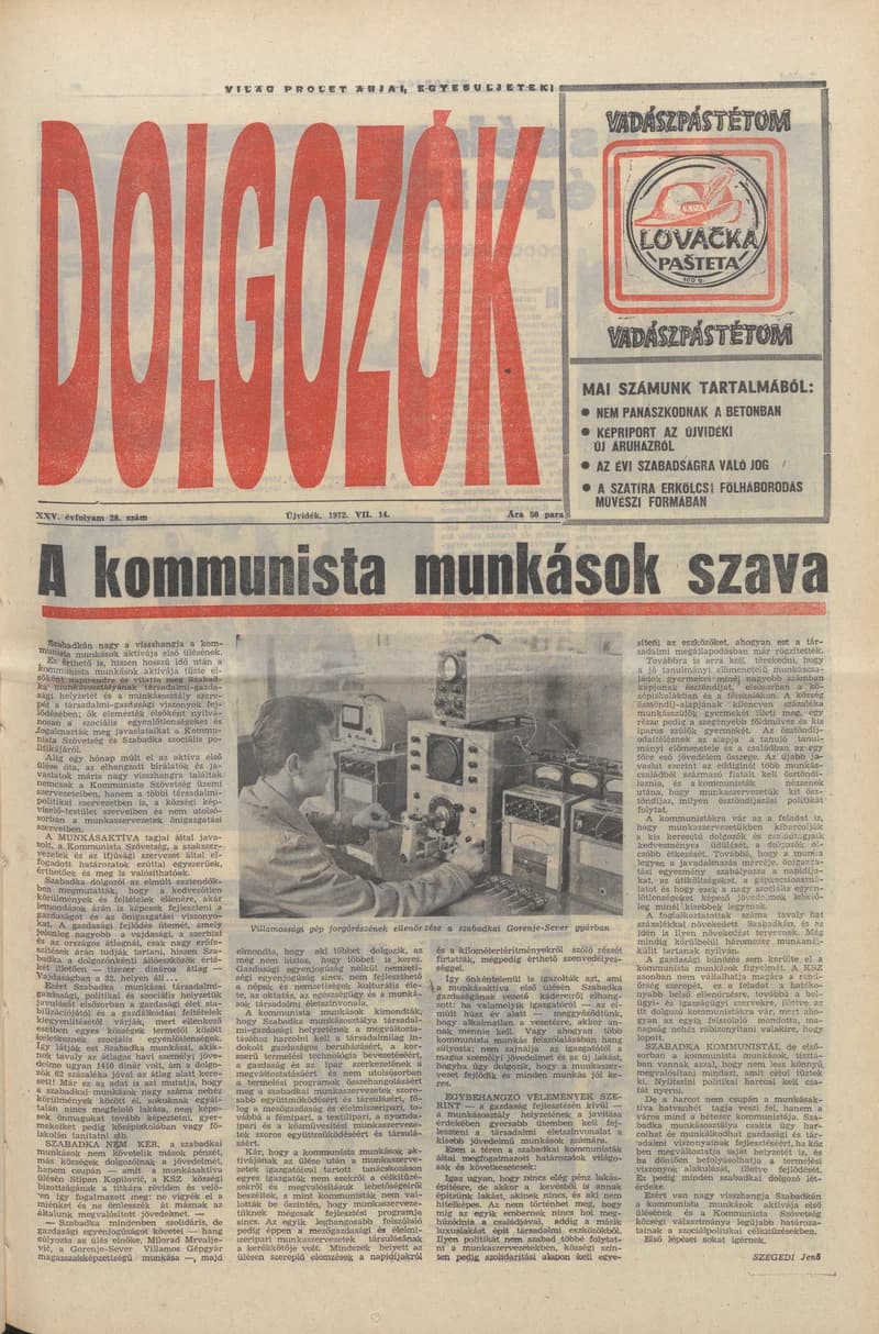 Dolgozók, 26. évf. 1972. július 14. 28. sz.