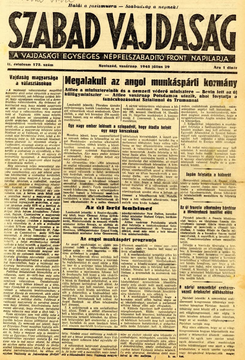 Szabad Vajdaság, 2. évf. 1945. július 29. 172. sz.