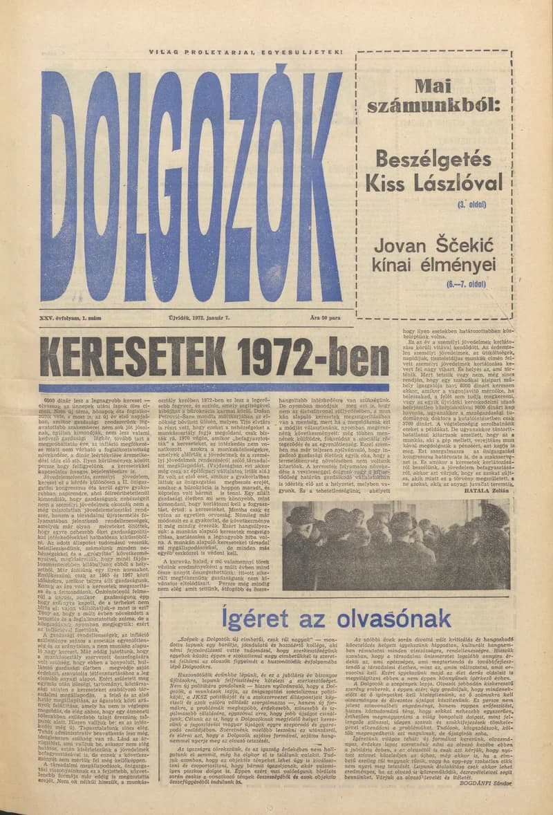 Dolgozók, 26. évf. 1972. január 7. 1. sz.