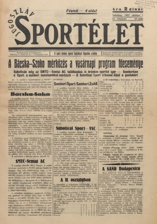 Jugoszláv sportélet, 6. évf. 1927. október 7. 48. sz.