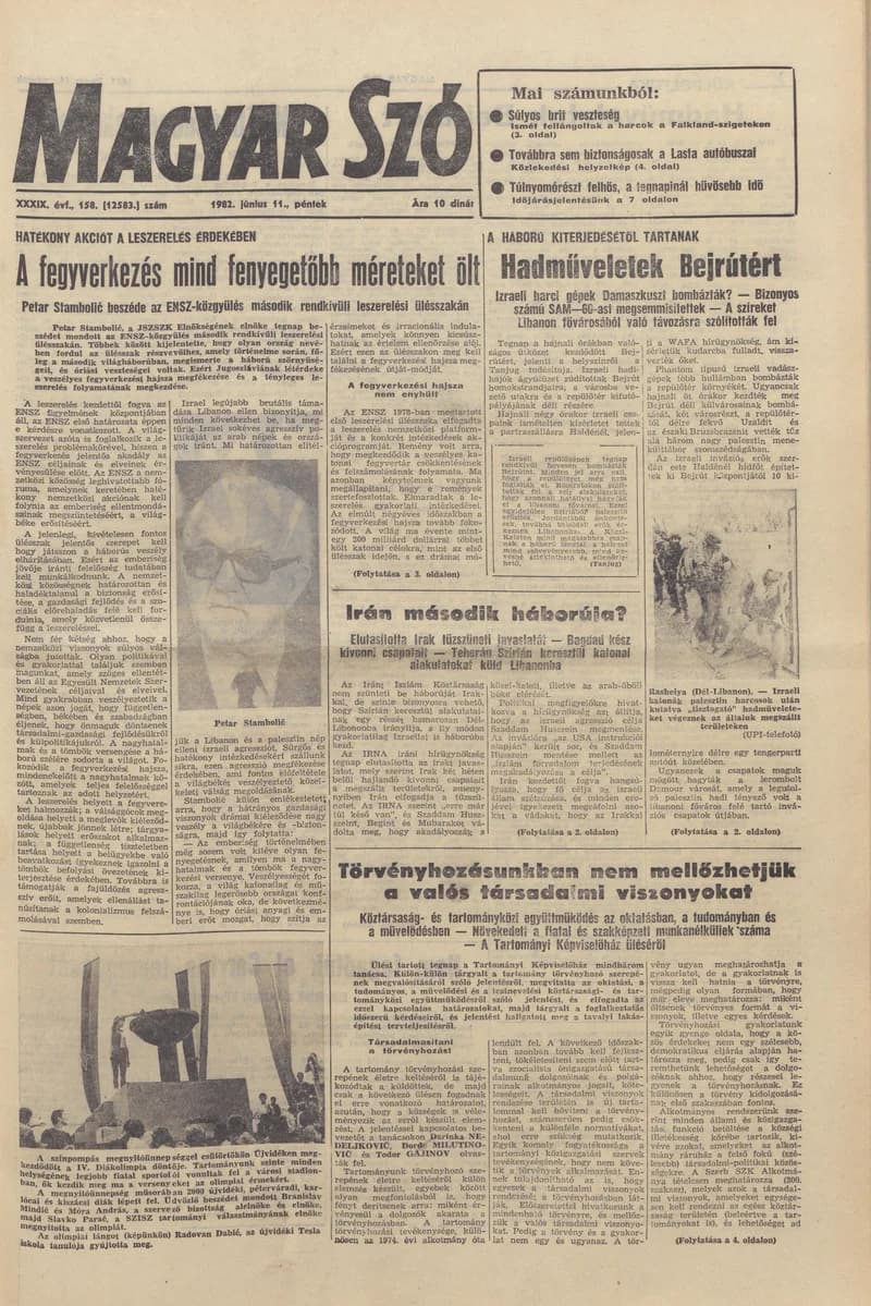 Magyar Szó, 39. évf. 1982. június 11. 158. sz. 1–20. oldal