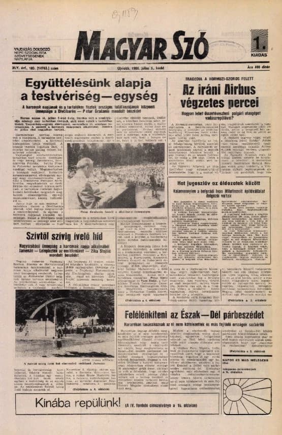 Magyar Szó, 45. évf. 1988. július 5. 183. sz. 1–16. oldal