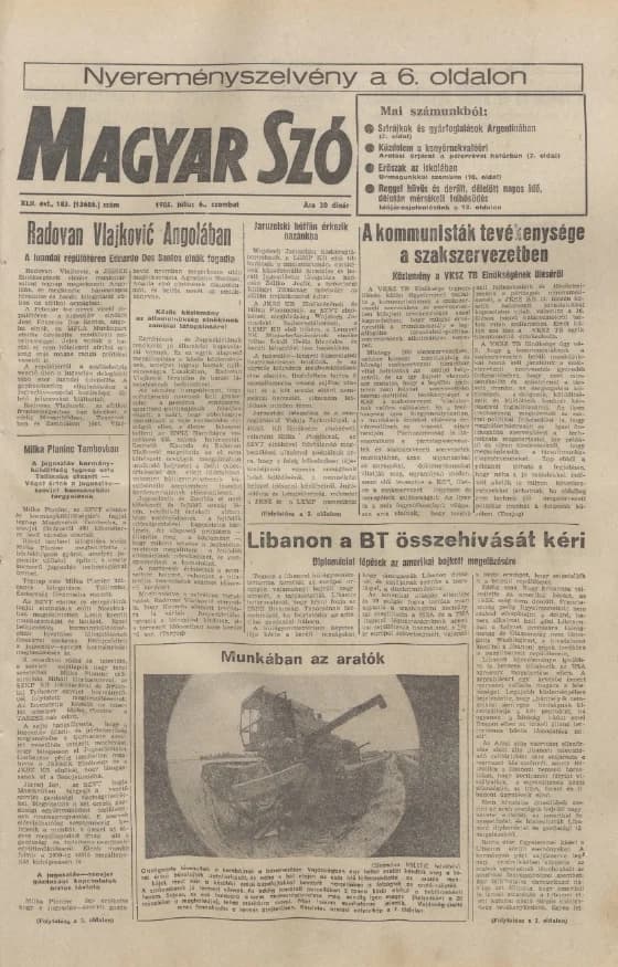 Magyar Szó, 42. évf. 1985. július 6. 183. sz. 1–24. oldal
