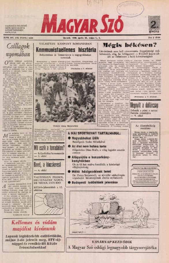 Magyar Szó, 47. évf. 1990. április 30. – május 2. 118. sz. 1–32. oldal