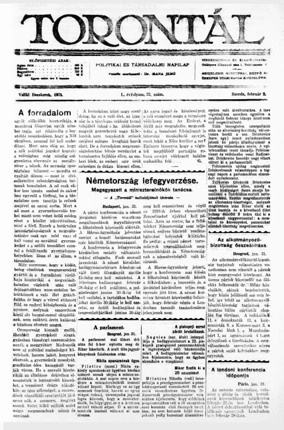 Torontál, 50. évf. 1921. február 2. 22. sz.