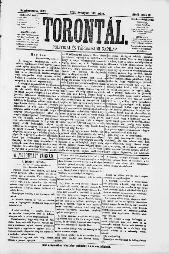 Torontál, 21. évf. 1892. július 18. 143. sz.