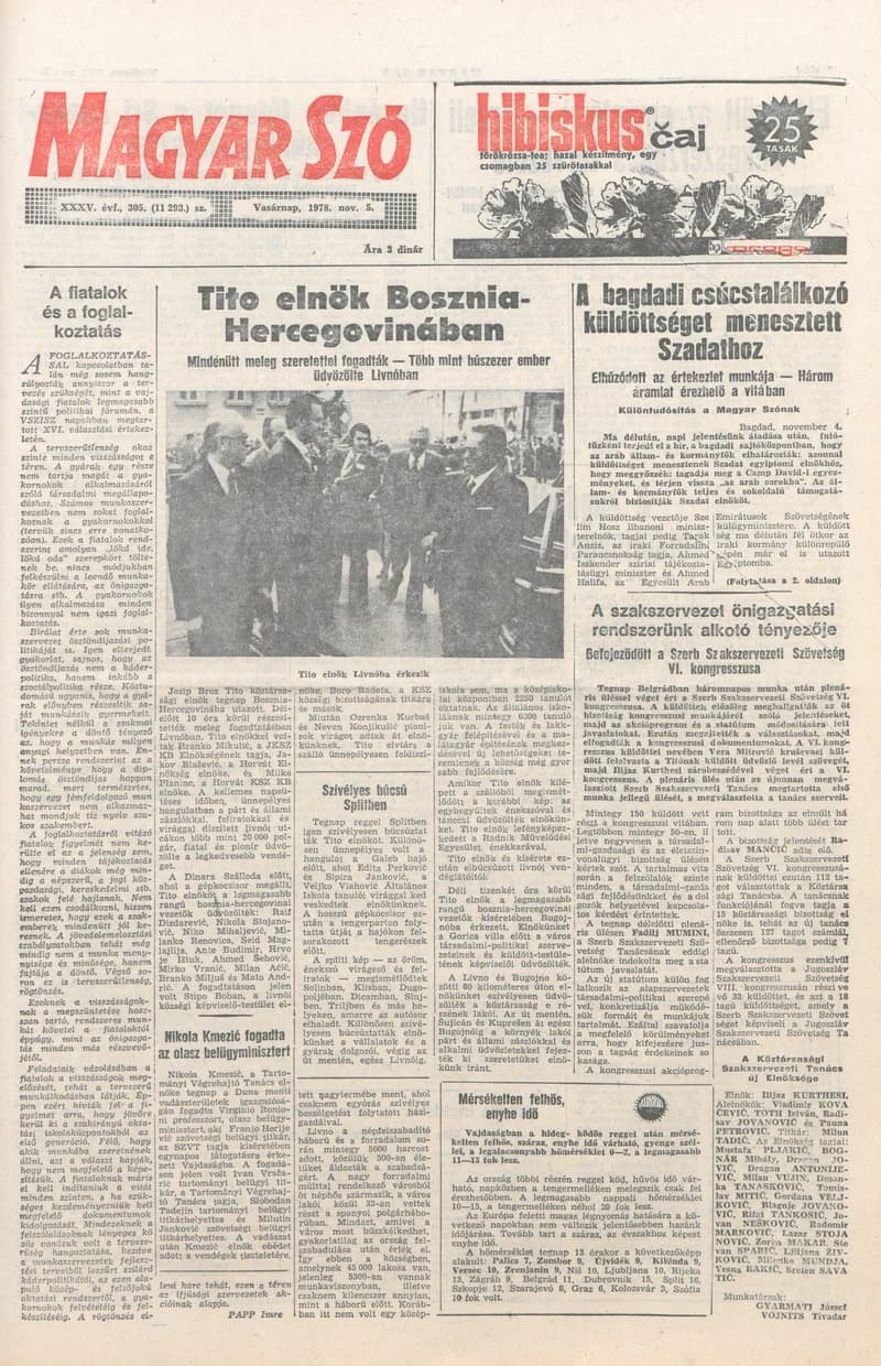 Magyar Szó, 35. évf. 1978. november 5. 305. sz. 1–32. oldal