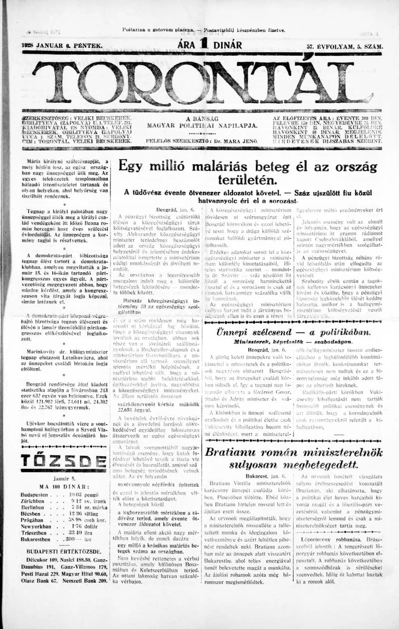Torontál, 57. évf. 1928. január 6. 5. sz.