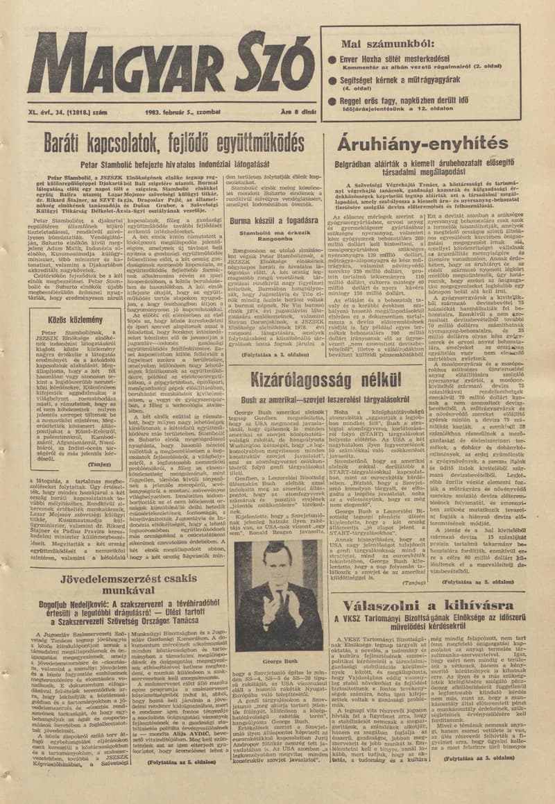 Magyar Szó, 40. évf. 1983. február 5. 34. sz. 1–24. oldal