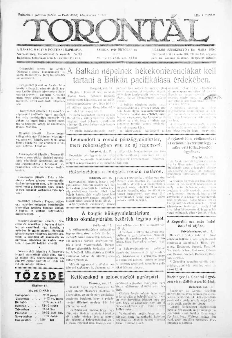 Torontál, 58. évf. 1929. október 16. 238. sz.