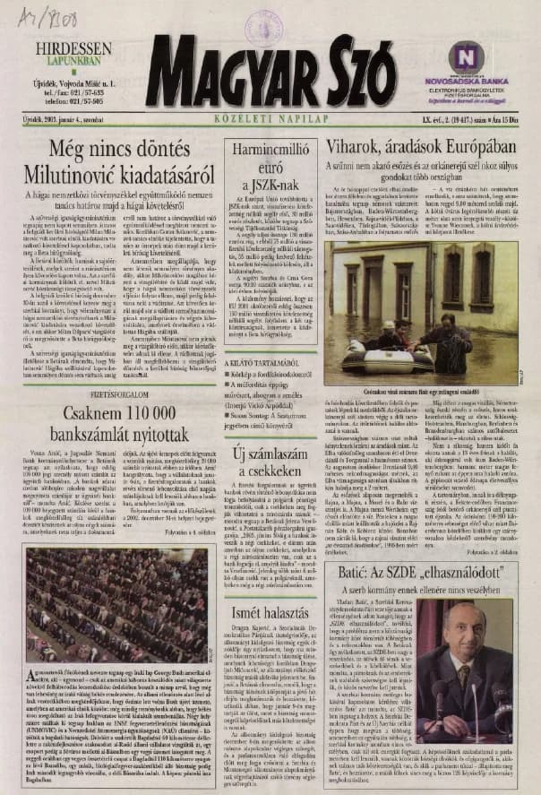 Magyar Szó, 60. évf. 2003. január 4. 2. sz. 1–16. oldal