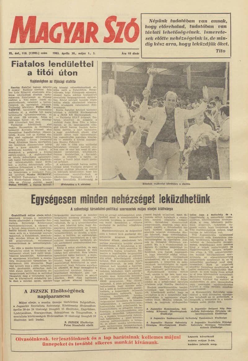 Magyar Szó, 40. évf. 1983. április 30. – május 2. 118. sz. 1–36. oldal