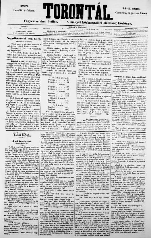 Torontál, 7. évf. 1878. augusztus 15. 33. sz.