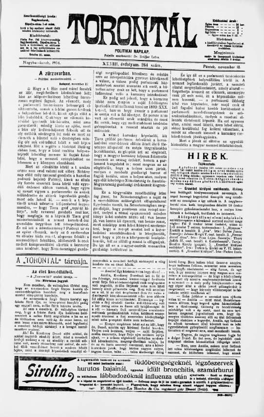 Torontál, 33. évf. 1904. november 18. 264. sz.