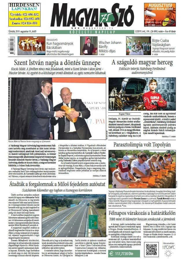 Magyar Szó, 76. évf. 2019. augusztus 19. 191. sz. 1–20. oldal