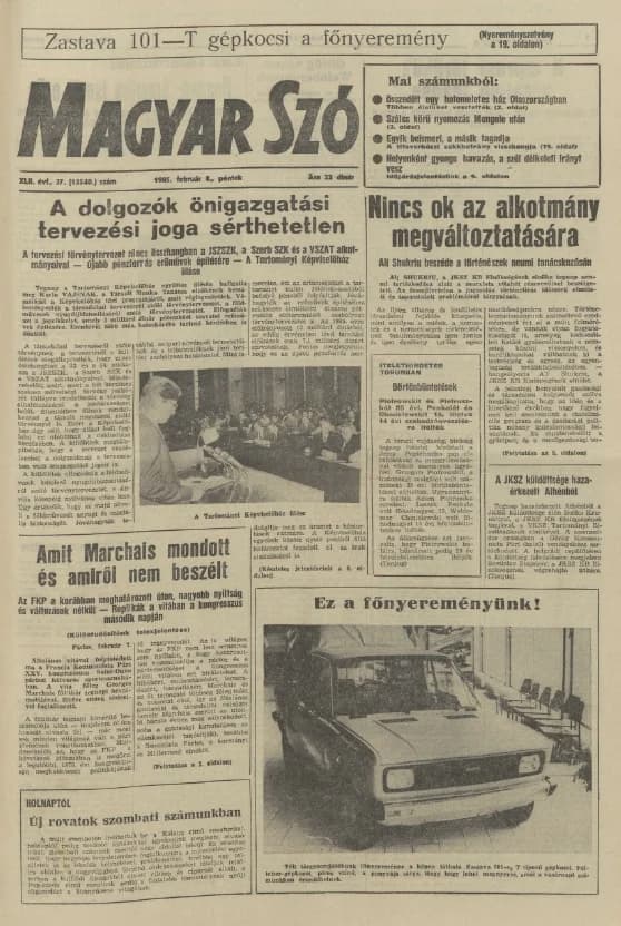 Magyar Szó, 42. évf. 1985. február 8. 37. sz. 1–20. oldal
