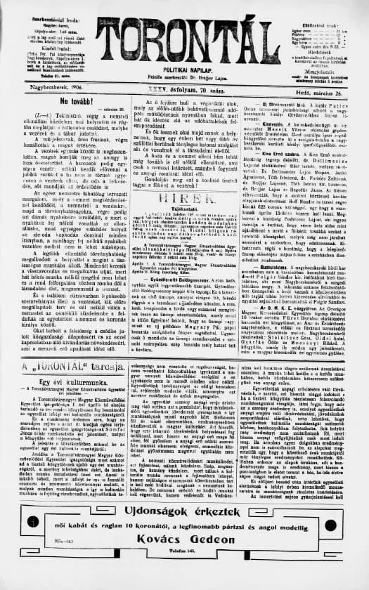 Torontál, 35. évf. 1906. március 26. 70. sz.
