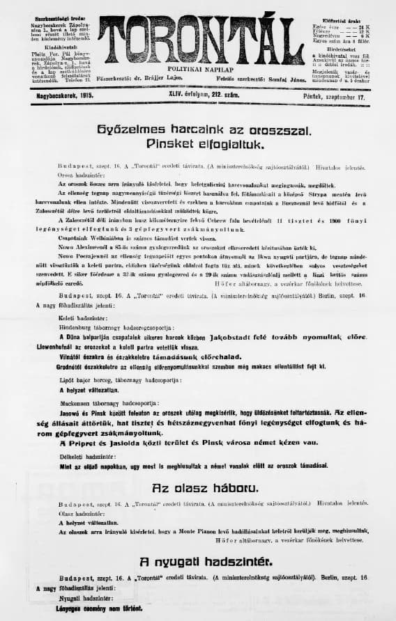 Torontál, 44. évf. 1915. szeptember 17. 212. sz.