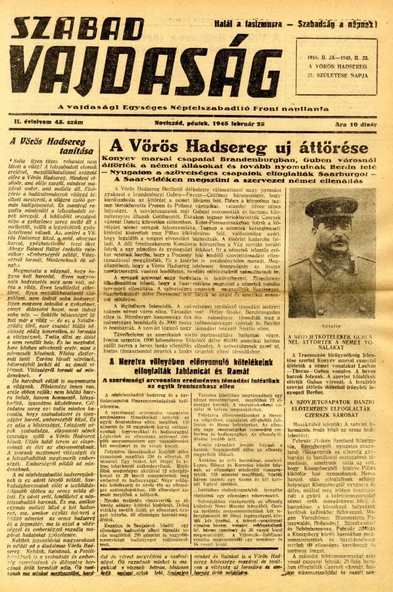 Szabad Vajdaság, 2. évf. 1945. február 23. 43. sz.