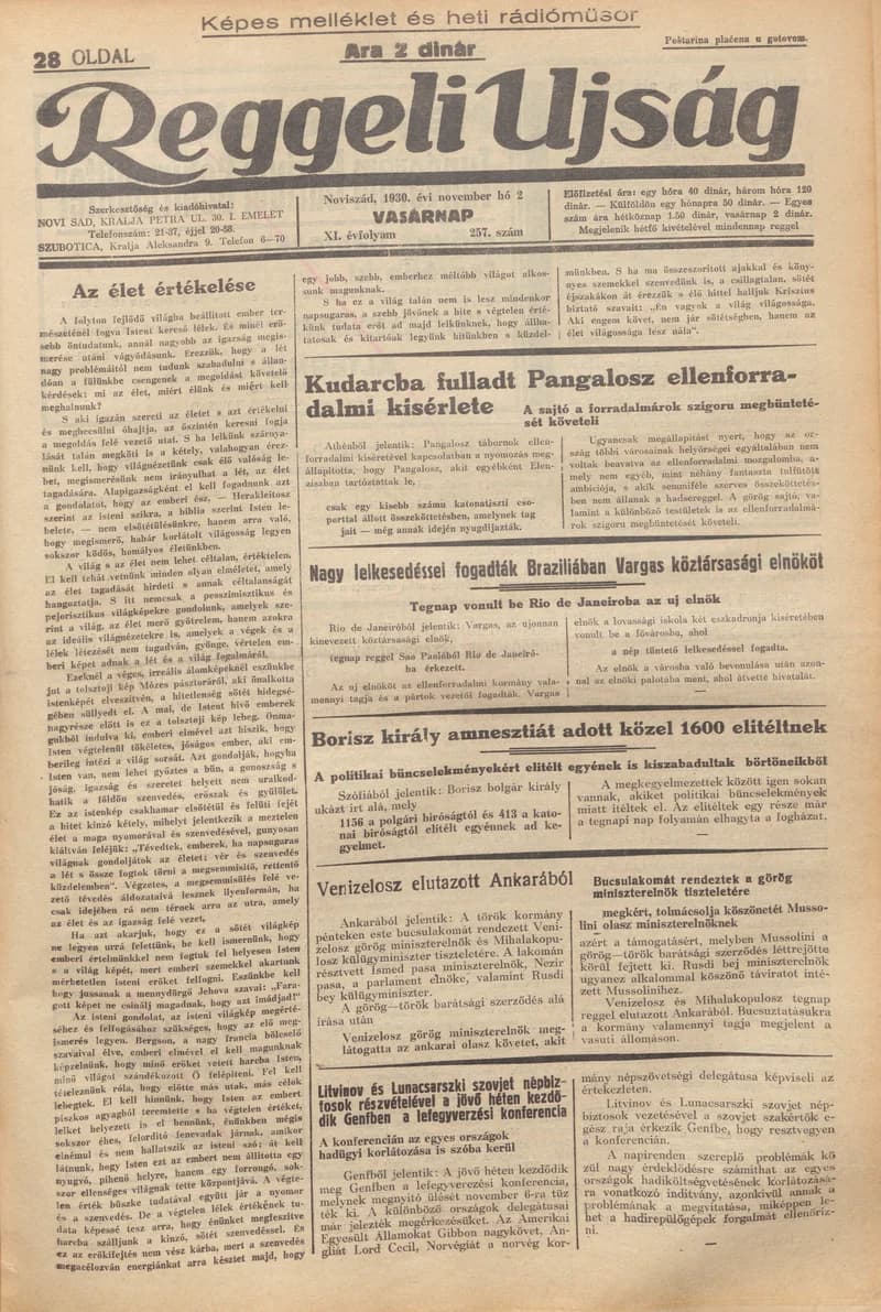 Reggeli Újság, 11. évf. 1930. november 2. 257. sz.