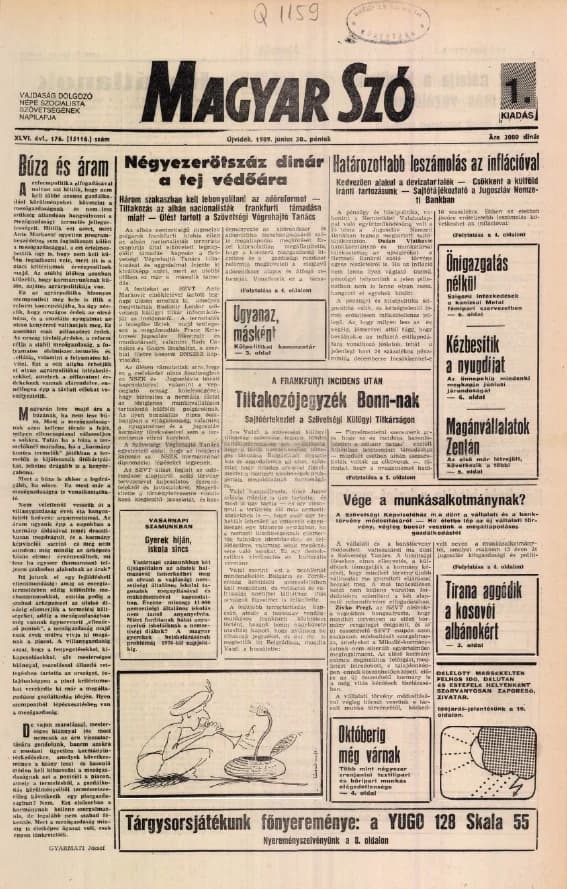 Magyar Szó, 46. évf. 1989. június 30. 176. sz. 1–20. oldal